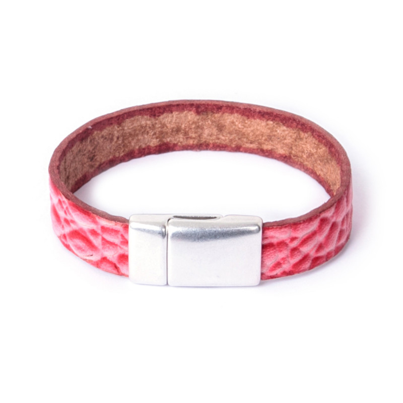 Pulsera de Cuero con Estampado Serpiente color rosa y cierre imantado
