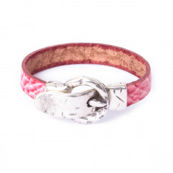 Pulsera de Cuero con Estampado Serpiente color rosa y cierre imantado en Hebilla